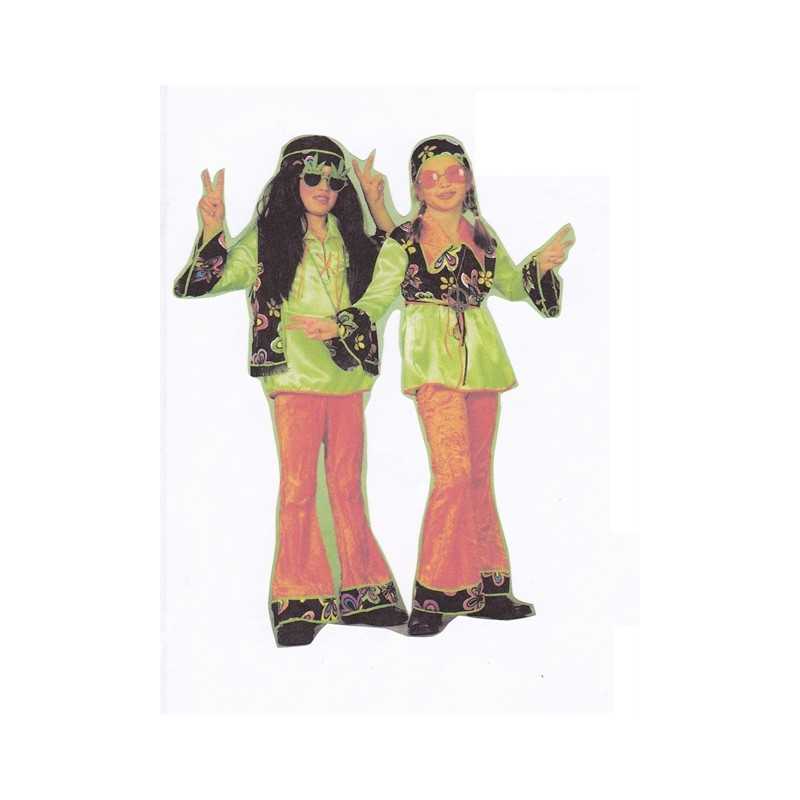 DEGUISEMENT HIPPIE GARCON VERT- NOIR ET ORANGE DISCO TAILLE 152