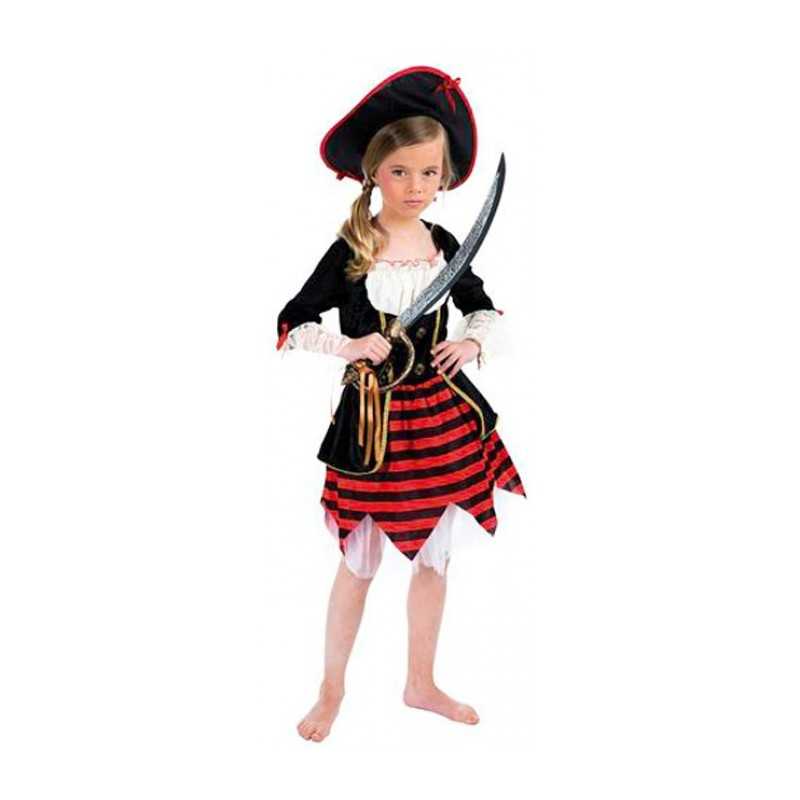 DEGUISEMENT ROBE ET CHAPEAU PIRATE GIRL ROUGE ET NOIR TAILLE 116