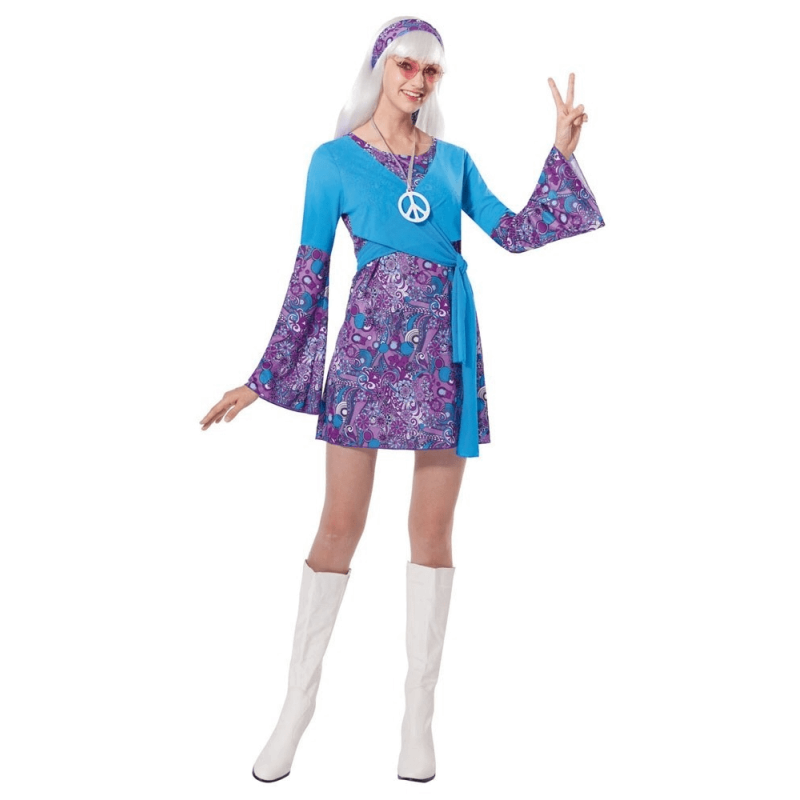 DEGUISEMENT TUNIQUE HIPPIE BLEUE TAILLE XS