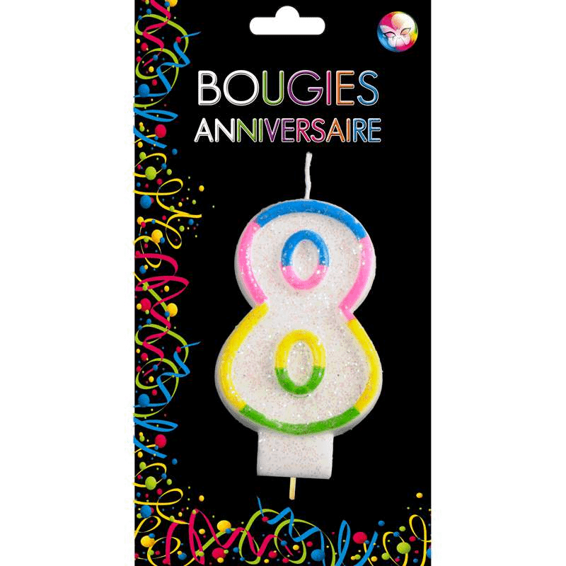 BOUGIE CHIFFRE 8 MULTICOLORE