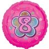 BALLON METALLIQUE CHIFFRE ROND 45 CM 8 SUR FOND ROSE