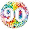 BALLON METALLIQUE CHIFFRE 90 CONFETTIS MULTICOLORE 46 CM