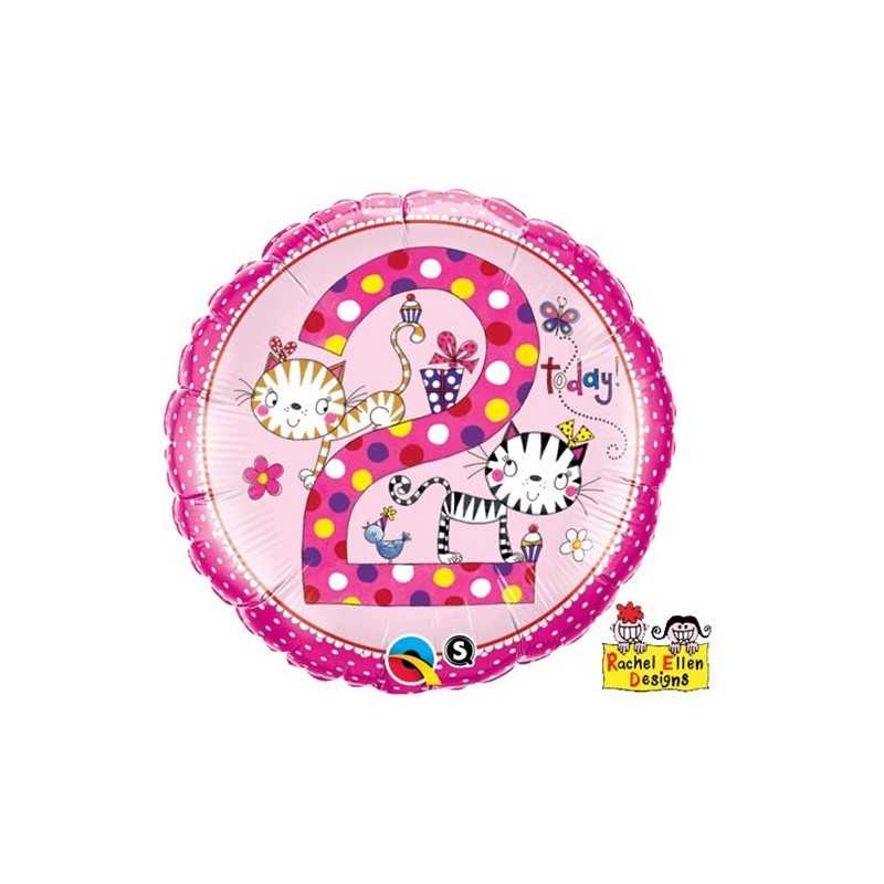 BALLON METALLIQUE RACHEL 2 ANS CATS ROSE 46 CM