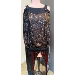 DEGUISEMENT ENSEMBLE DISCO PANTACOURT ET TOP BRETELLE SEQUIN NOIR TAILLE XS