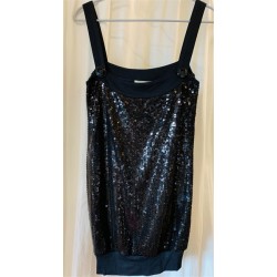 DEGUISEMENT ENSEMBLE DISCO PANTACOURT ET TOP BRETELLE SEQUIN NOIR TAILLE XS