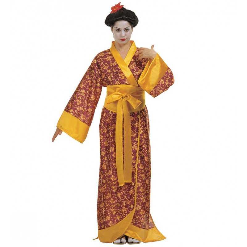 DEGUISEMENT KIMONO DE GEISHA ROUGE ET OR TAILLE M