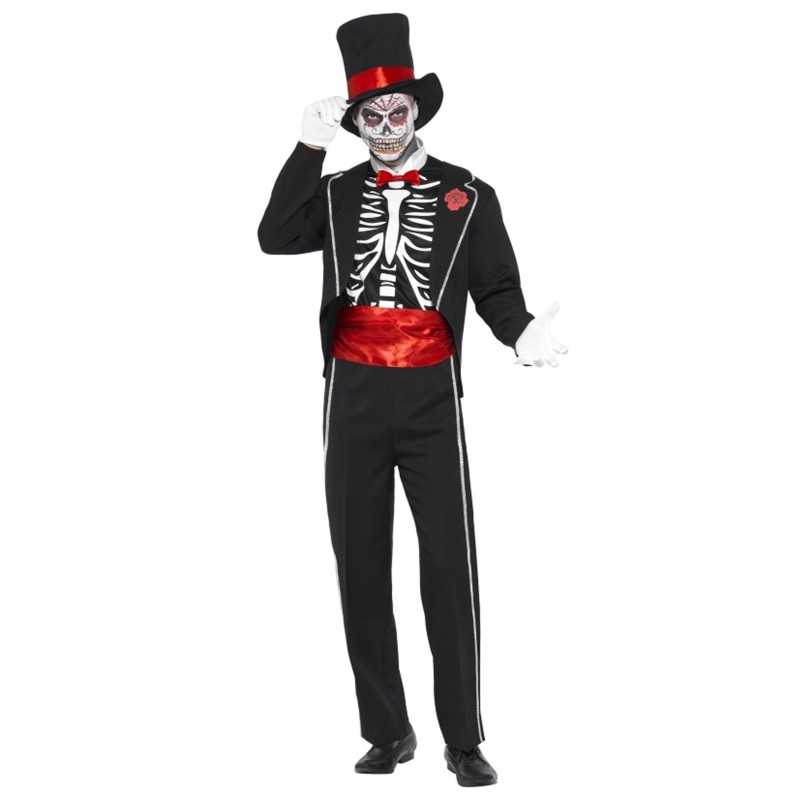 DEGUISEMENT DAY OF THE DEAD TAILLE L HAUT DE FORME SQUELETTE