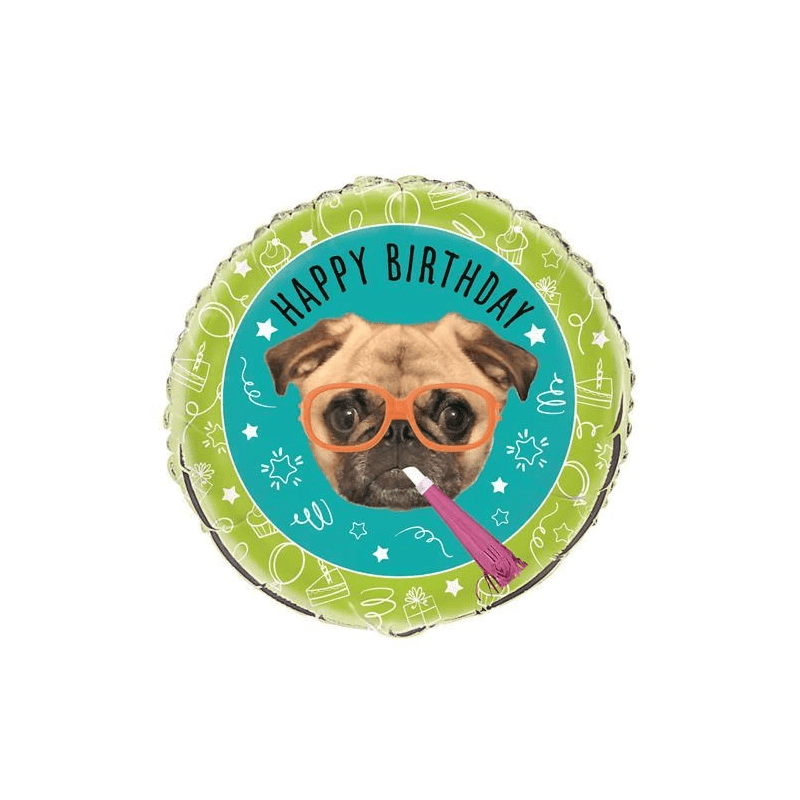 BALLON METALLIQUE ROND TETE DE CHIEN 45 CM