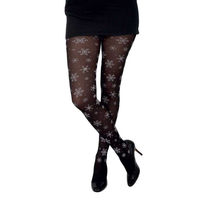 COLLANT NOIR FLOCONS DE NEIGE