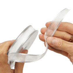 RUBAN ORGANDI BLANC BORD ARGENT 15 MM X 25XM