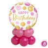 BALLON METALLIQUE ROND HAPPY BIRTHDAY BLANC ROSE ET OR 46 CM