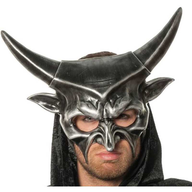 MASQUE DIABLE CORNES DROITES ARGENT