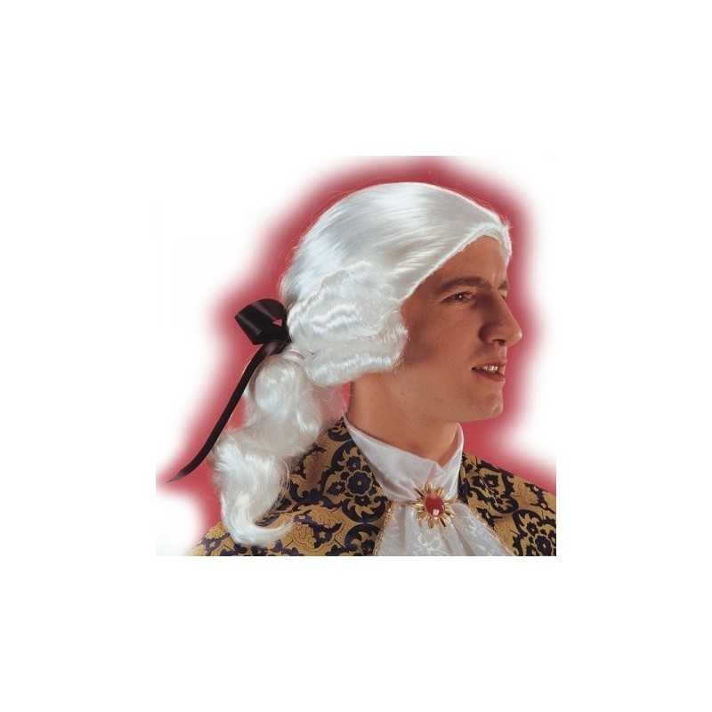 PERRUQUE CAVALIER MARQUIS QUEUE DE CHEVAL BLANCHE