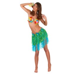 JUPE HAWAIENNE VERTE ET BLEUE COURTE