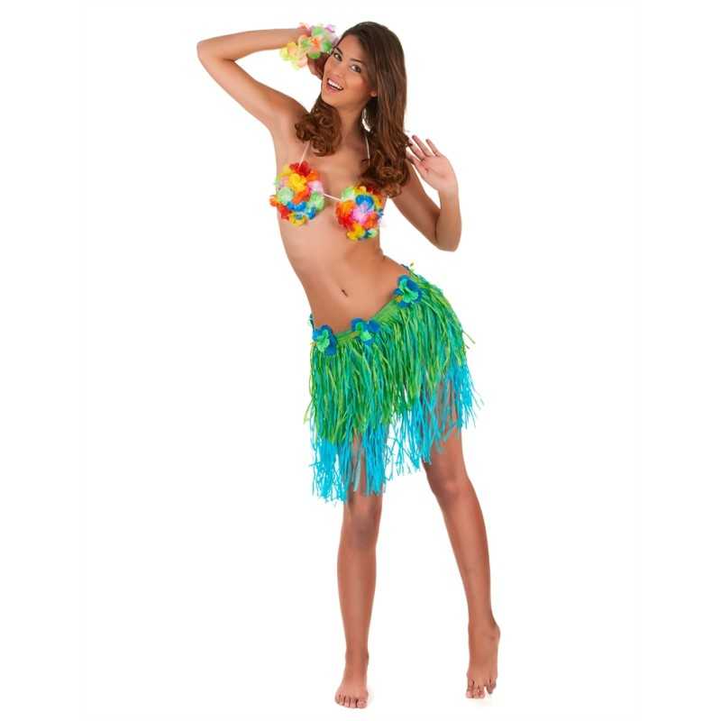 JUPE HAWAIENNE VERTE ET BLEUE COURTE