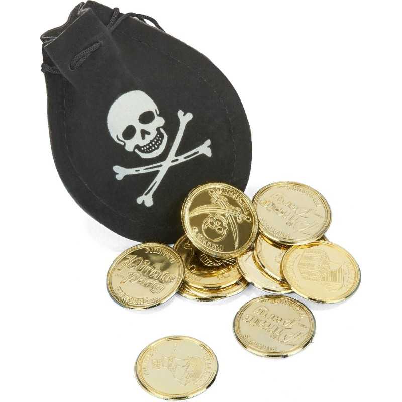 BOURSE DE PIRATE AVEC 12 DOUBLONS PIECES D'OR
