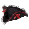 CHAPEAU PIRATE TRICORNE NOIR ET ROUGE AMIRAL RACHEL