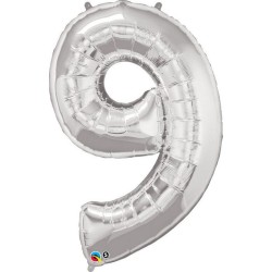 BALLON METALLIQUE CHIFFRE 9 ARGENT 86 CM