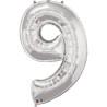 BALLON METALLIQUE CHIFFRE 9 ARGENT 86 CM