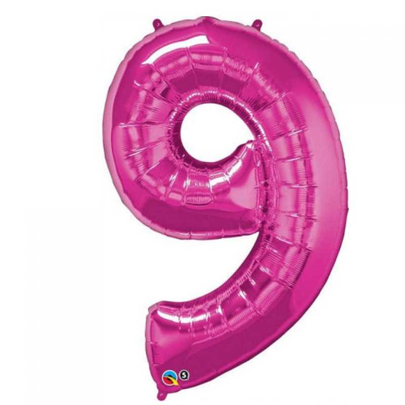 BALLON METALLIQUE CHIFFRE 9 ROSE FUSCHIA 86 CM