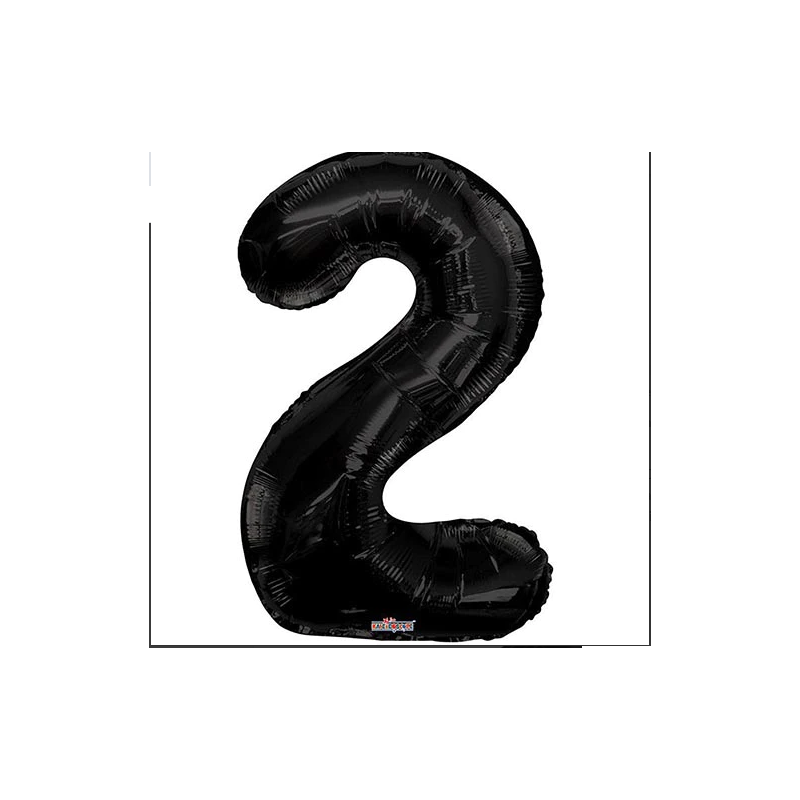 BALLON METALLIQUE CHIFFRE 2 NOIR 86 CM