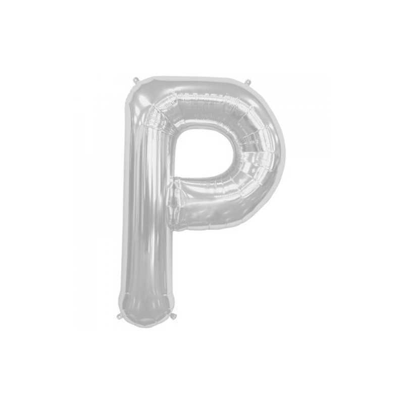 BALLON METALLIQUE LETTRE P ARGENT 86 CM