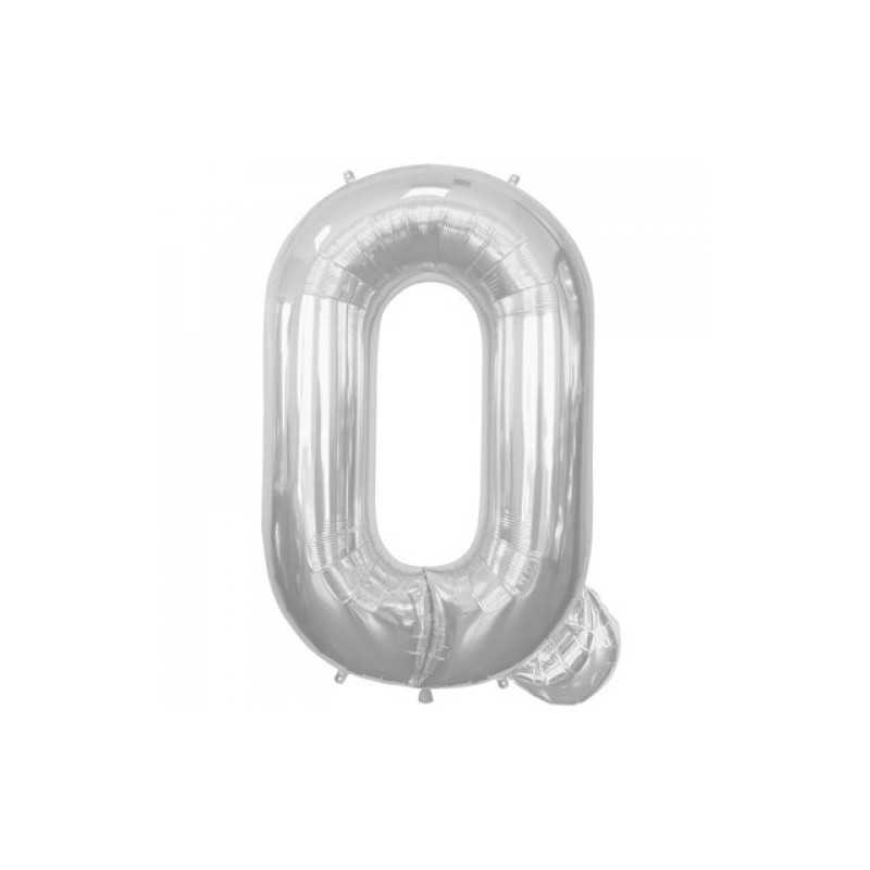 BALLON METALLIQUE LETTRE Q ARGENT 86 CM