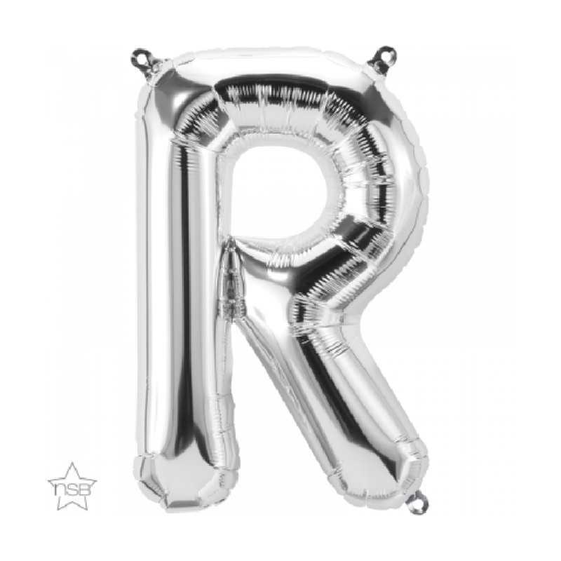 BALLON METALLIQUE LETTRE R ARGENT 86 CM