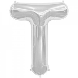 BALLON METALLIQUE LETTRE T ARGENT 86 CM