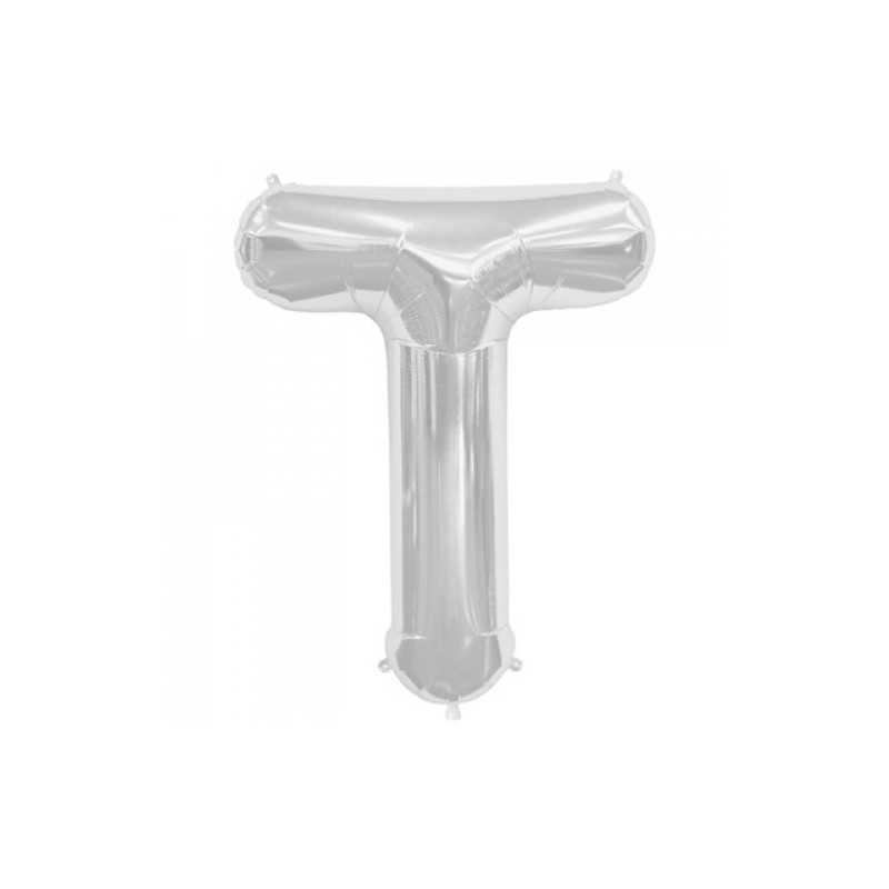 BALLON METALLIQUE LETTRE T ARGENT 86 CM
