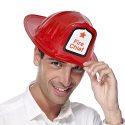 CASQUE POMPIER ROUGE PLASTIQUE SIMPLE