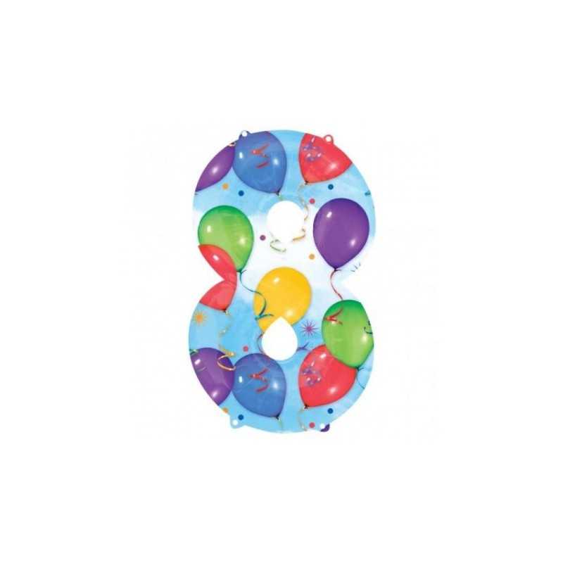 BALLON METALLIQUE CHIFFRE 8 MULTICOLORE ANNIVERSAIRE 86 CM