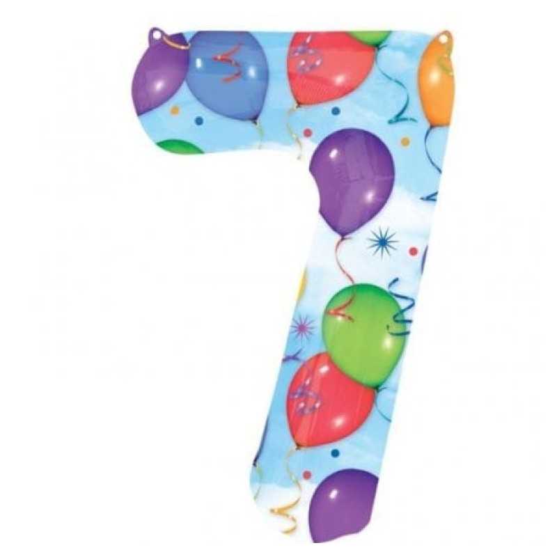 BALLON METALLIQUE CHIFFRE 7 MULTICOLORE ANNIVERSAIRE 86 CM