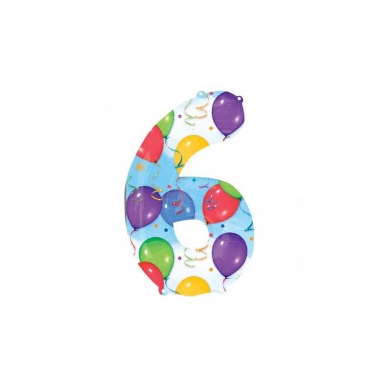 BALLON METALLIQUE CHIFFRE 6 MULTICOLORE ANNIVERSAIRE 86 CM