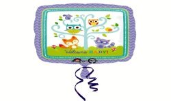 BALLON METALLIQUE CARRE WELCOME BABY WOODLAND 43 CM