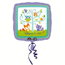 BALLON METALLIQUE CARRE WELCOME BABY WOODLAND 43 CM