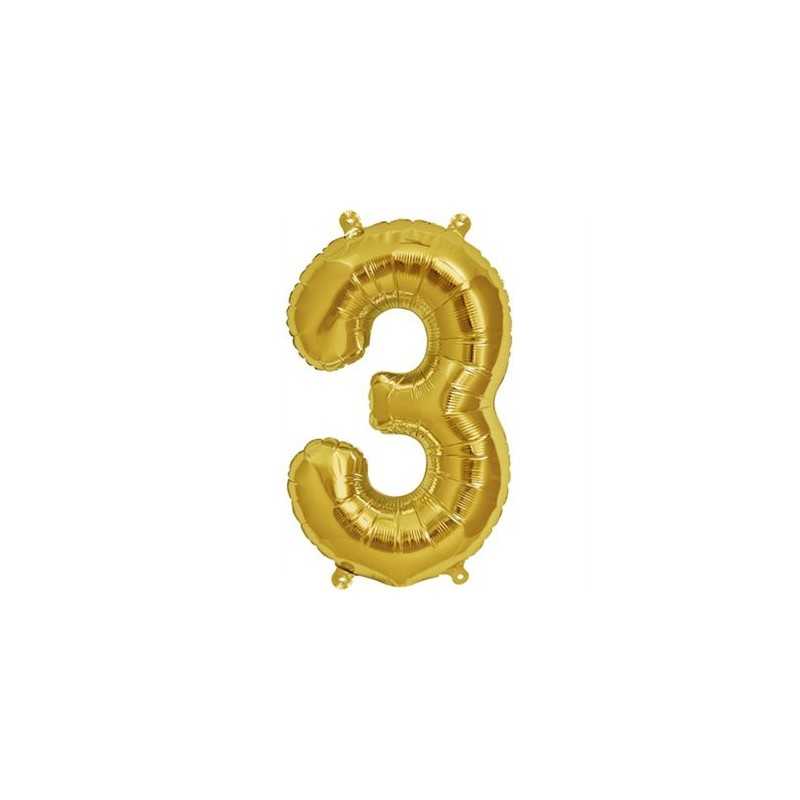 BALLON METALLIQUE CHIFFRE 3 OR 41 CM