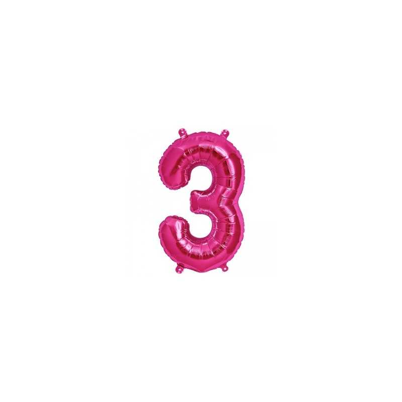BALLON METALLIQUE CHIFFRE 3 FUSCHIA 41 CM