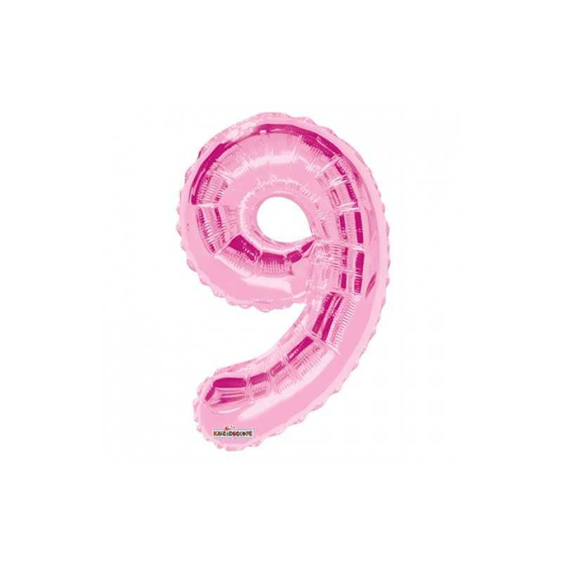 BALLON METALLIQUE CHIFFRE 9 ROSE 35 CM