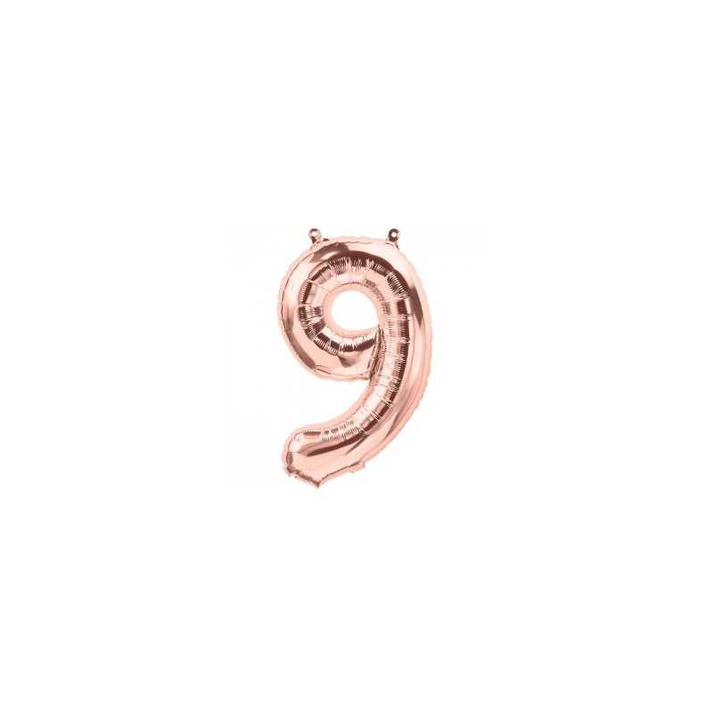 BALLON METALLIQUE CHIFFRE 9 ROSE GOLD 40 CM