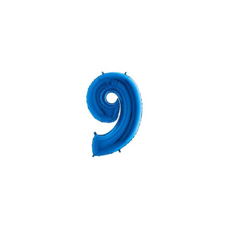 BALLON METALLIQUE CHIFFRE 9 BLEU 41 CM
