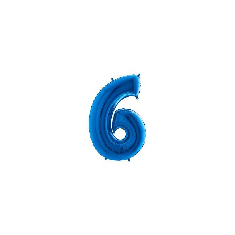 BALLON METALLIQUE CHIFFRE 6 BLEU 41 CM
