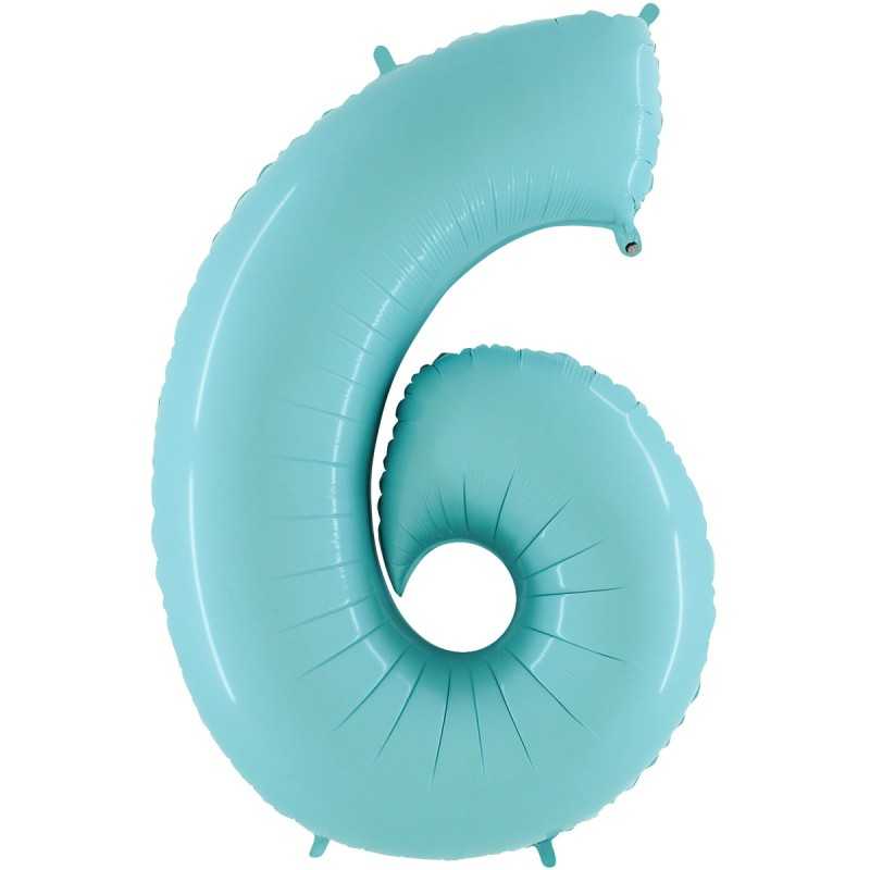 BALLON METALLIQUE CHIFFRE 6 BLEU CIEL 35 CM