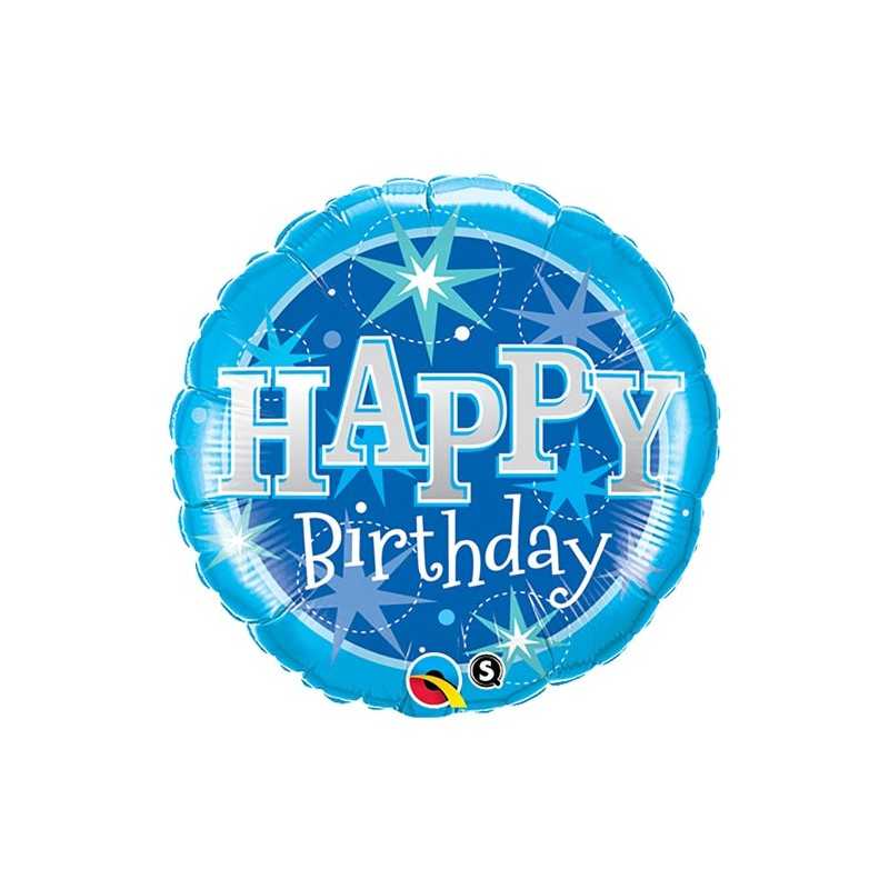 BALLON METALLIQUE ROND HAPPY BIRTHDAY BLEU ET ARGENT 91 CM