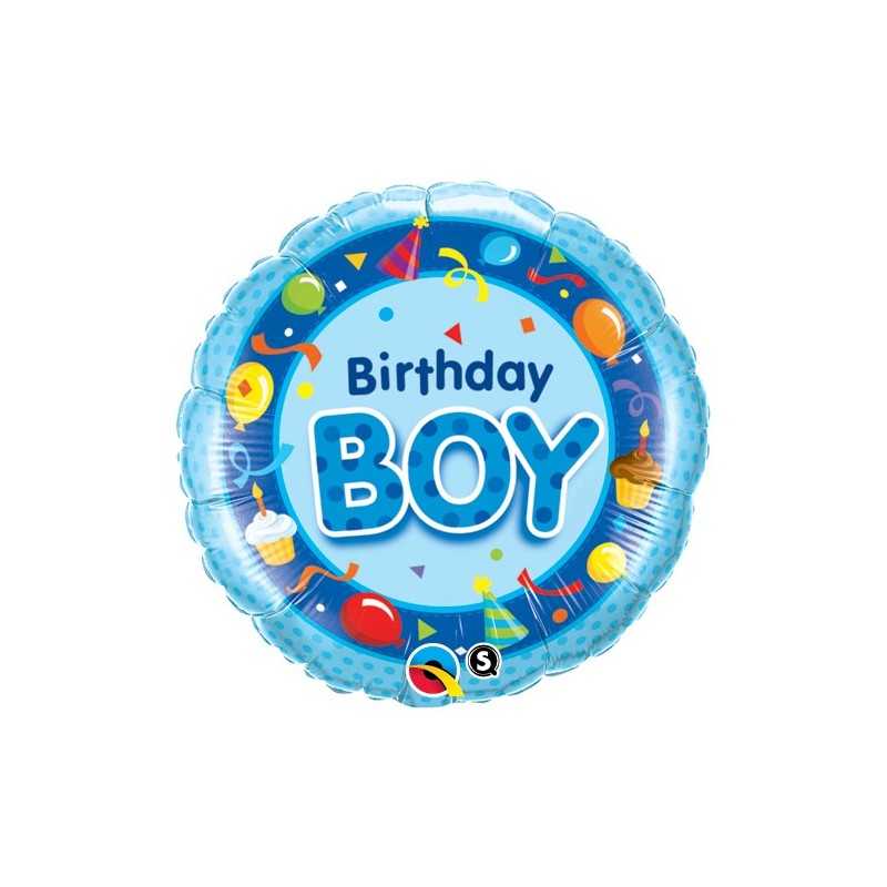 BALLON METALLIQUE ROND BIRTHDAY BOY BLEU 46 CM