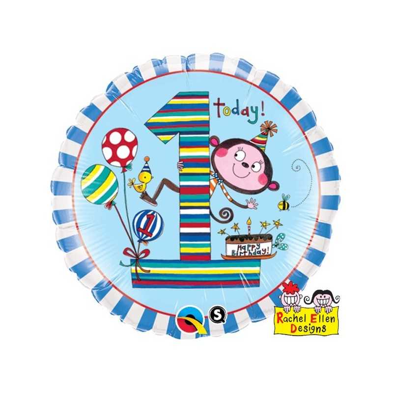 BALLON METALLIQUE RACHEL 1 ANS BLEU 46 CM