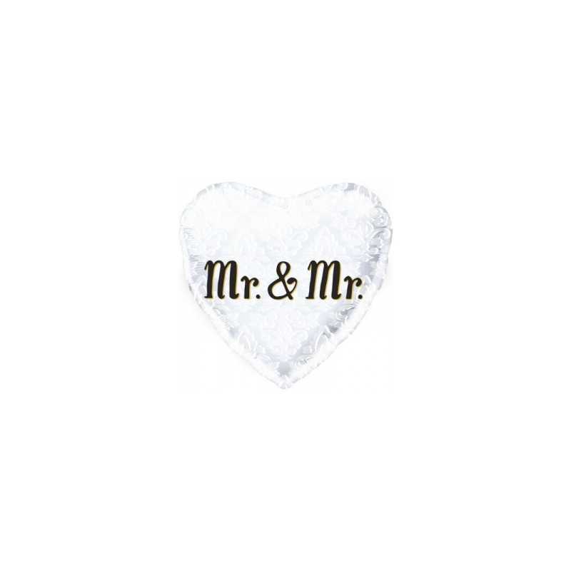 BALLON METALLIQUE COEUR MR. & MR. BLANC 46 CM