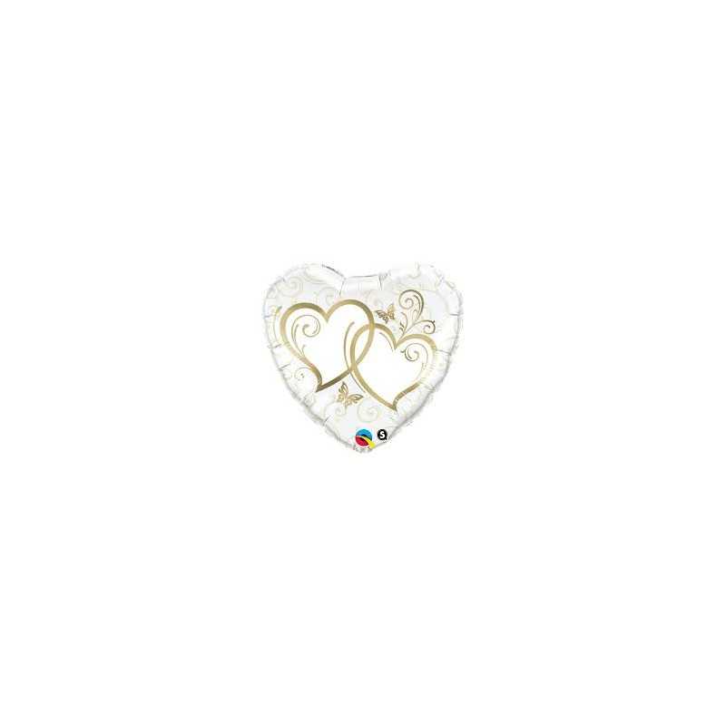 BALLON METALIQUE COEUR OR ET BLANC 91 CM