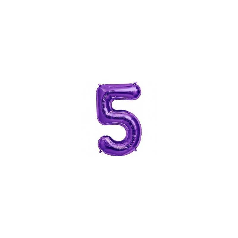 BALLON METALLIQUE CHIFFRE 5 VIOLET 89 CM
