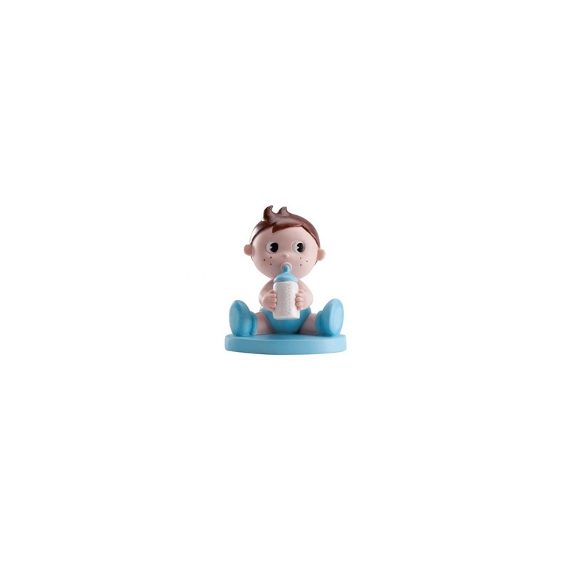 FIGURINE BEBE BLEU AVEC BIBERON